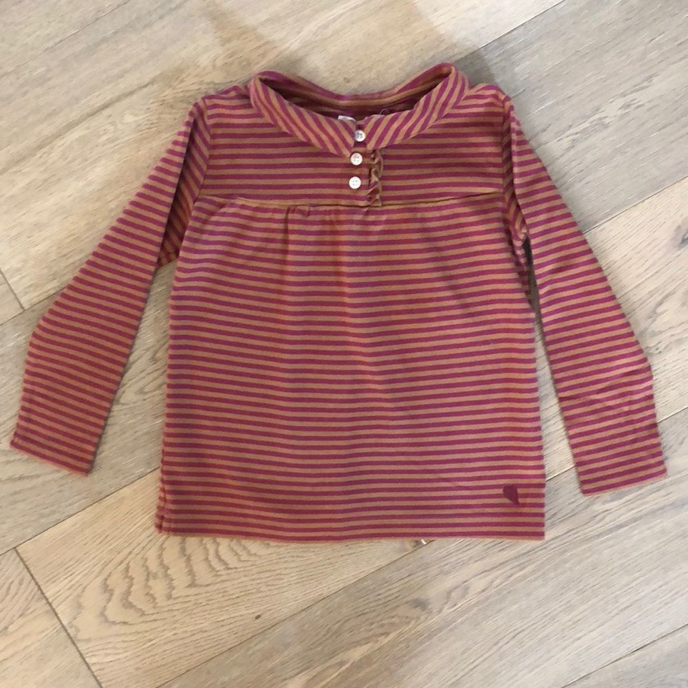 Olive Juice Brown & Pink Striped Cotton Long Sleeve w/ Collar & Buttons, Girls M